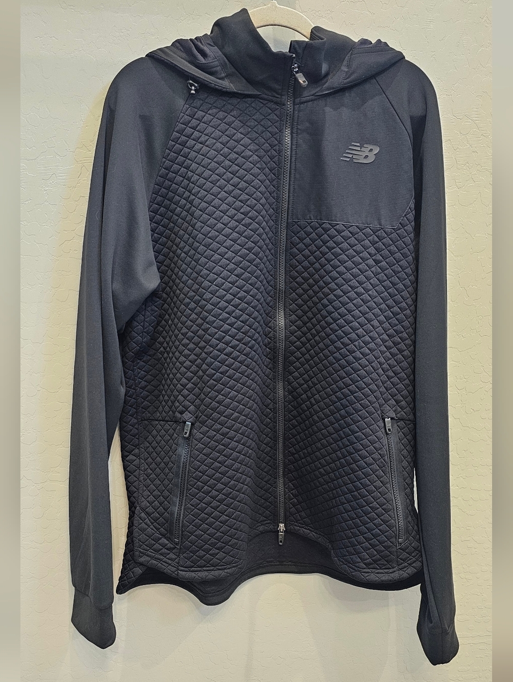 New Balance Mens Sz Large Full Zip Quilted Fleece Lined Gray Hooded Jacket